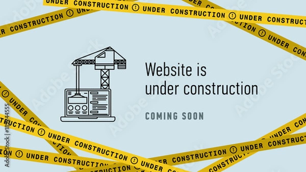Obraz Website in under construction banner flat. Web page building process. Modern vector illustration.