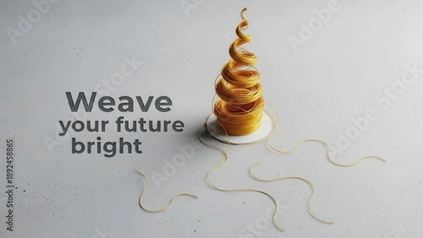 Fototapeta Golden thread sculpture on flat surface