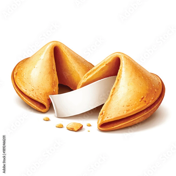 Obraz Realistic Fortune Cookie with Blank Message Vector Illustration
