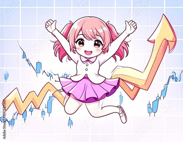 Obraz 株式投資に成功して喜ぶ女の子