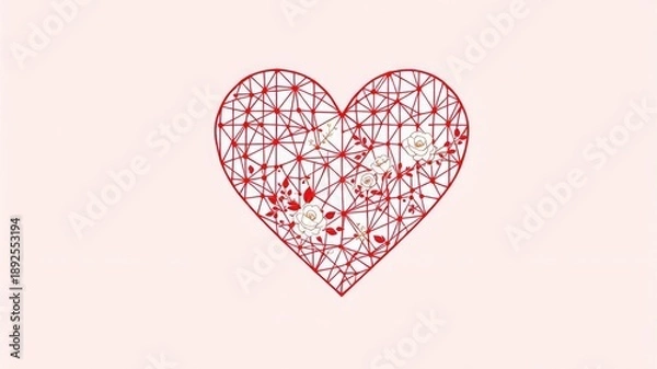 Obraz Abstract geometric red heart shape with interconnected lines and dots.