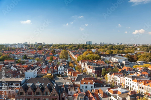 Obraz Tradycyjna architektura holandii z kanałami z góry