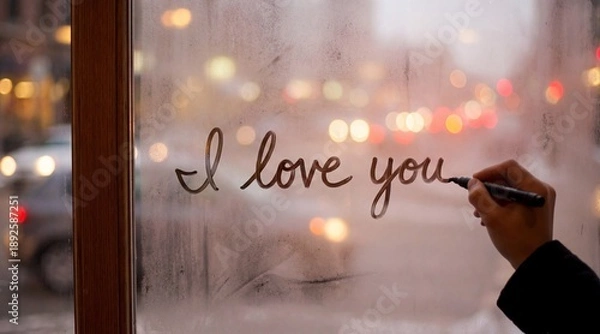 Obraz Love Message on Window with Blurred Evening Lights