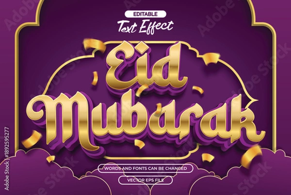Obraz 3d Eid mubarak editable text effect with gold texture