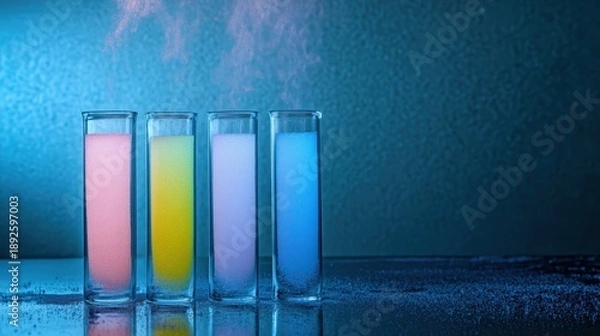 Obraz Colored liquid columns in chromatography setup experiment