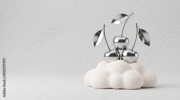 Obraz Silver tree sculpture on a cloud base.