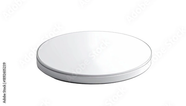 Obraz Sleek, white, circular electronic device or platform isolated on a black background.