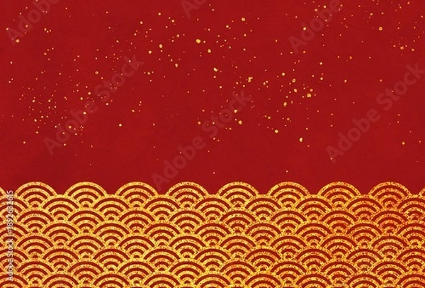 Obraz ラメグリッター_籠目_赤背景