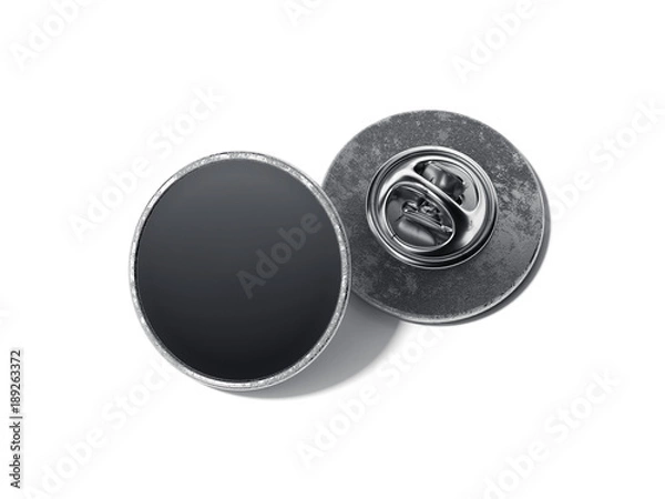 Fototapeta Round lapel pin with black blank face. 3d rendering