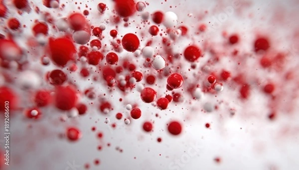 Obraz Red and white bubbles floating on a liquid surface.