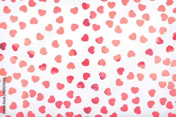 Fototapeta Background with glitter heart confetti. Valentine day concept. Trendy minimalistic flat lay design background