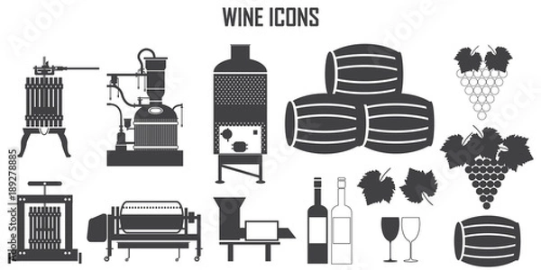 Obraz wine icons vector set.
