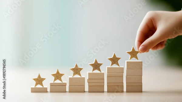 Obraz 顧客レビューの改善を示す星マーク 評価アップのコンセプト素材