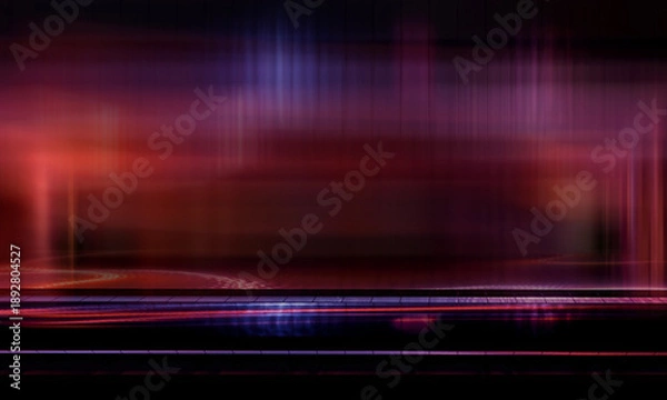 Fototapeta Abstract neon scene background, rays, light effect. 3D rendering