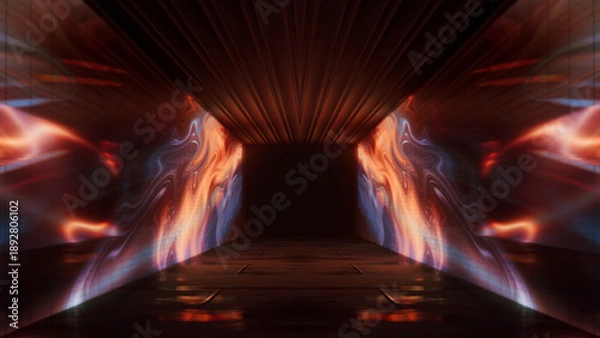 Fototapeta Abstract neon corridor, tunnel, rays, light effect. 3D rendering