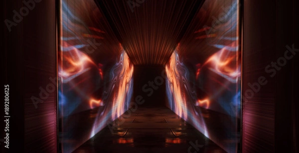 Obraz Abstract neon corridor, tunnel, rays, light effect. 3D rendering