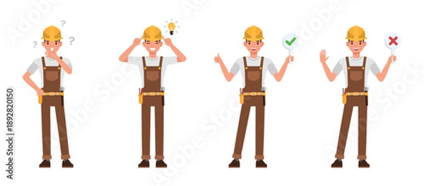 Obraz Male carpenter character vector illustration design set.