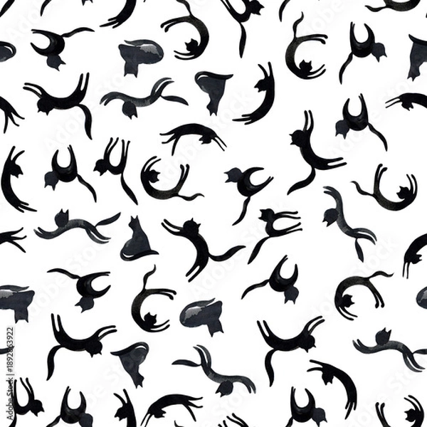 Obraz seamless pattern with black cats on white background