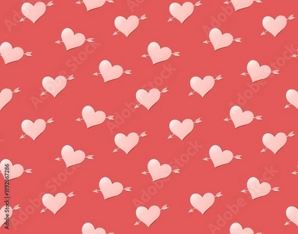 Obraz Heart with arrow seamless pattern on red background
