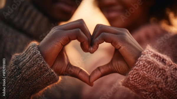Obraz Hands Forming a Heart Shape in Warm Sunset Light