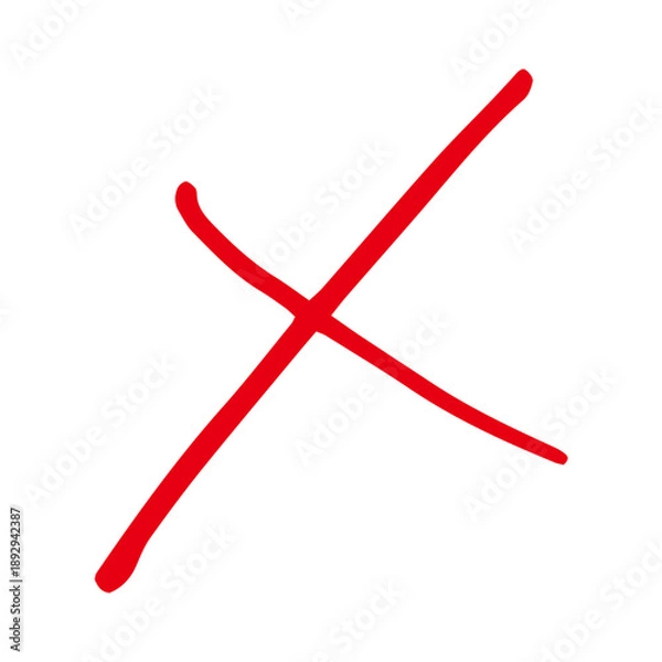 Obraz 赤ペンで書いたバツマーク　テスト採点で使われる不正解の記号