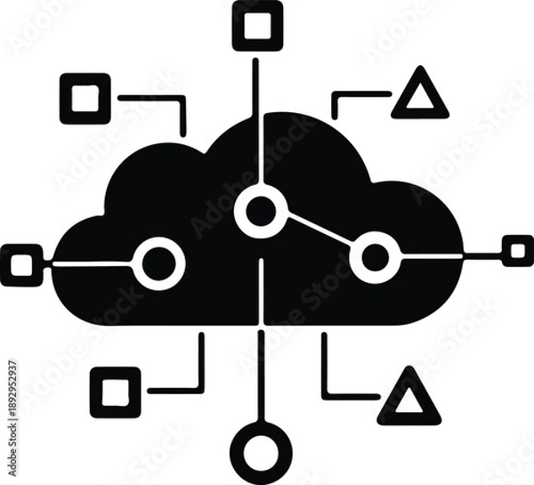 Obraz Silhouette cloud technology network data connection service abstract icon illustration vector