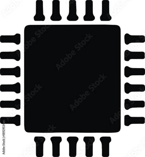 Obraz Silhouette Microchip icon with pins for technology and data processing illustration vector