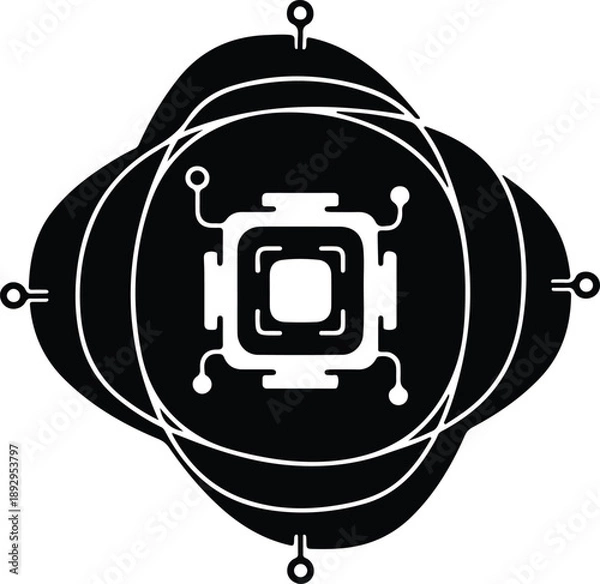 Obraz Silhouette modern microchip processor technology symbol for digital innovation illustration vector