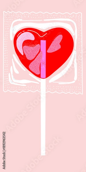 Obraz Heart Shaped Lollipop Candy with Transparent Wrapper