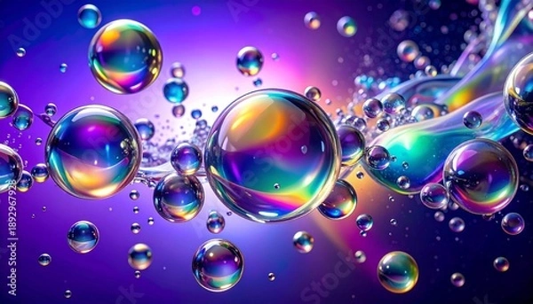 Obraz Iridescent Bubbles Floating in a Colorful Gradient Background.