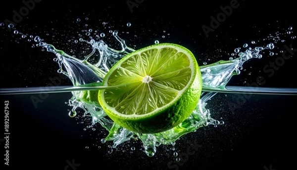 Obraz Lime Slice Plunging into Water - A Refreshing Splash.