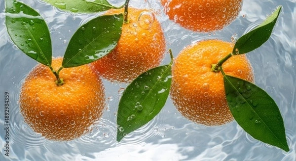 Obraz Oranges floating in clear water splashes.