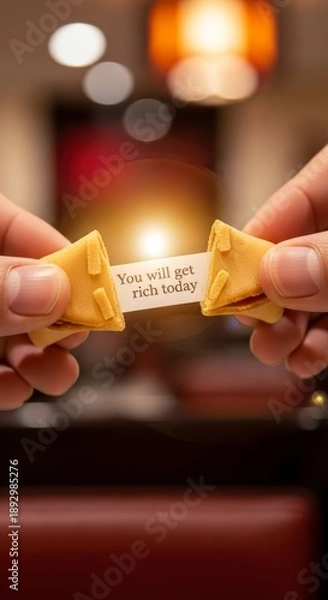 Obraz Hands holding fortune cookie with message.