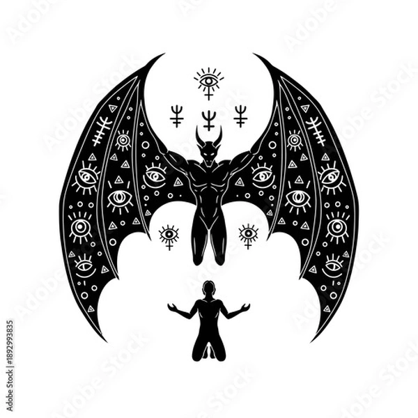 Obraz a mystical bat creature with a human.