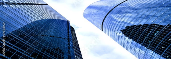 Fototapeta panoramic sight of modern geometric skyscrapers