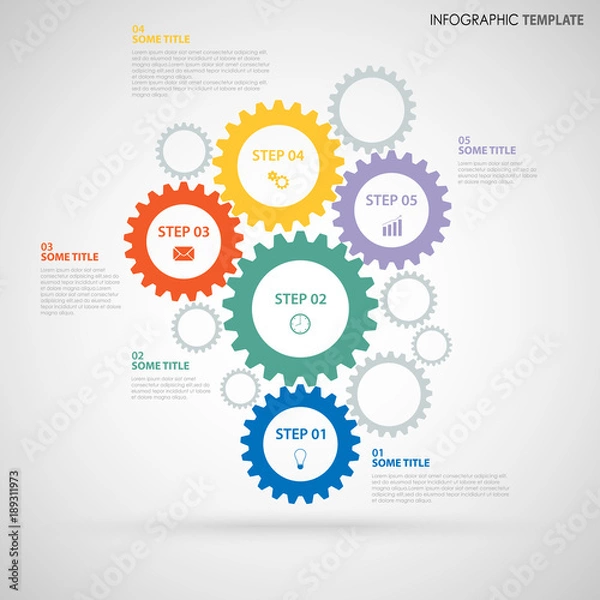 Fototapeta Abstract Info graphic with design colored flat gear wheels template