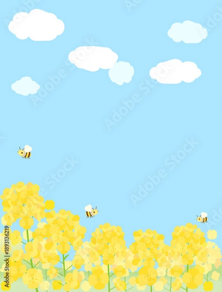 Obraz 青空に映える菜の花畑をイメージしたイラスト　縦型バージョン