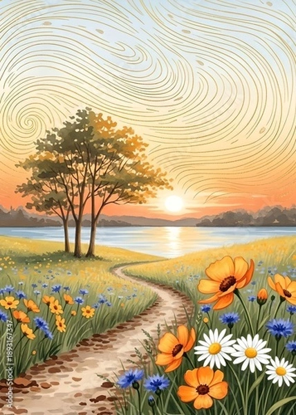 Fototapeta sunset over the river