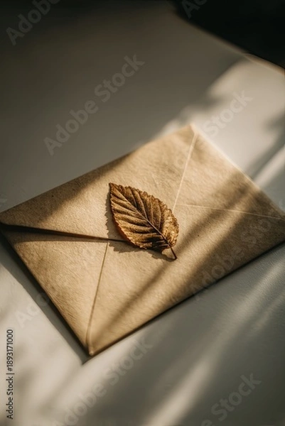 Obraz Elegant Aged Envelope With Golden Leaf Decor