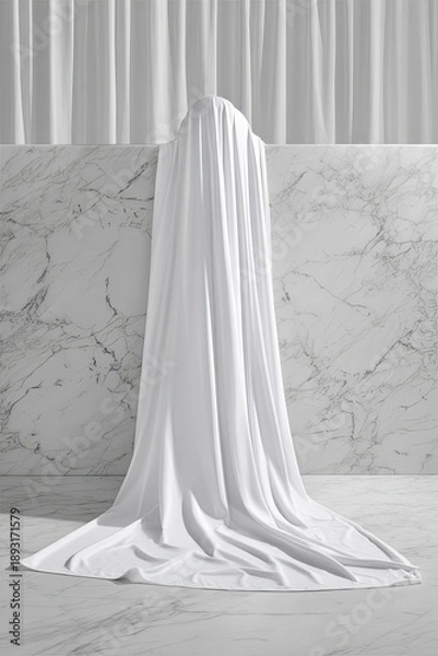 Obraz White Draped Fabric Over Marble Wall