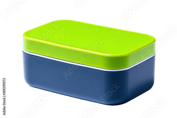 Obraz Rectangular container, green lid, blue body, white trim, rounded corners