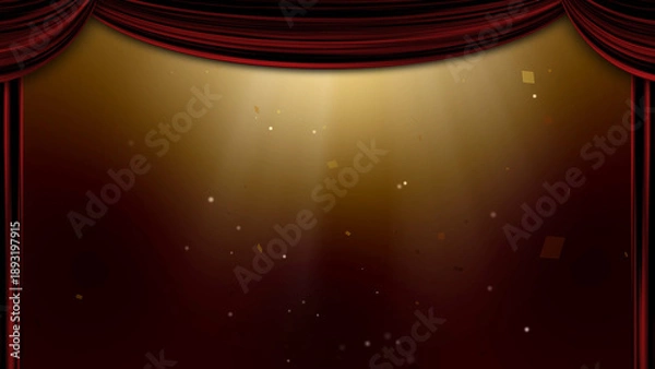 Obraz 赤いカーテンとスポットライトのステージ背景