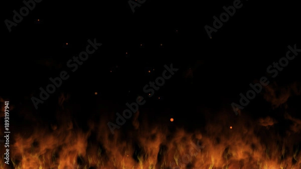 Obraz 赤い炎が燃え火の粉が舞う背景