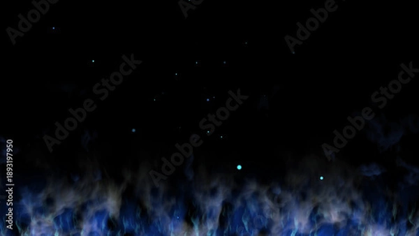 Obraz 青い炎が燃え火の粉が舞う背景