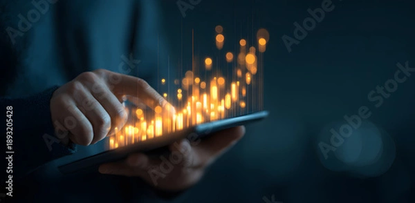 Obraz Handheld tablet to view stock trend chart