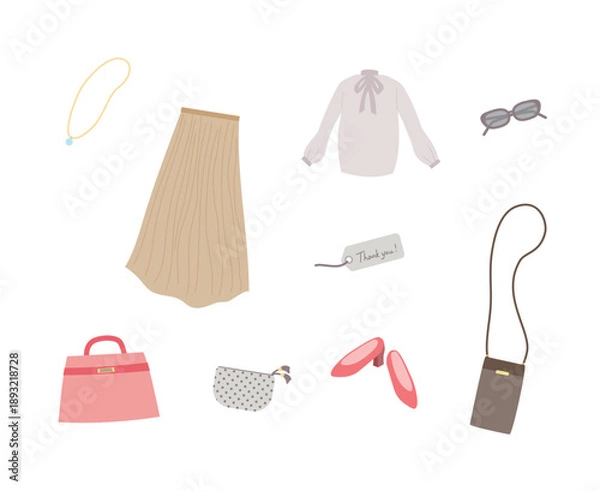 Fototapeta レディースファッションアイテムのイラストセット