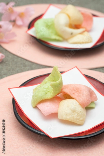 Obraz かきもち, 餅菓子, 揚げ菓子, ひなまつり, カラフル,