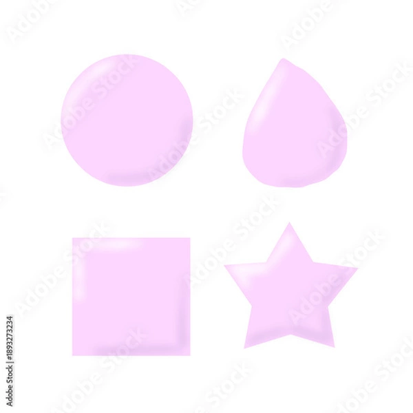 Obraz 水彩風の柔らかいピンクの図形セット（丸・星・四角・しずく）