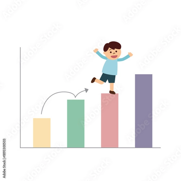 Fototapeta 棒グラフを駆け上がる子供