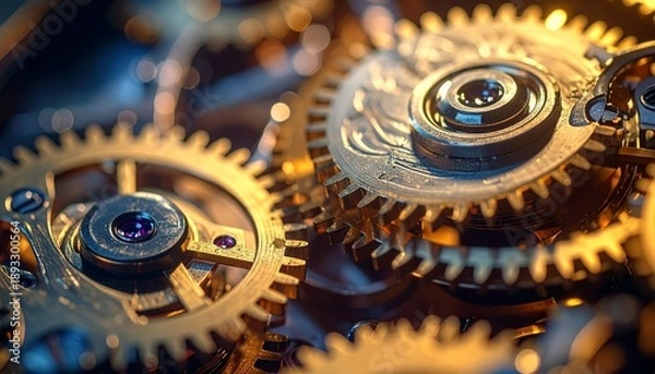 Obraz Intricate clockwork mechanism with interlocking gears.
